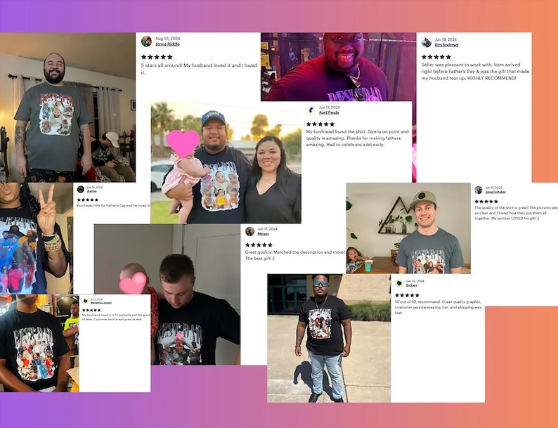 The image is a collage of various photos featuring people wearing T-shirts with a specific design. The photos include people posing, interacting with others, and some are in different settings. The overall theme appears to be related to the T-shirt design and the people wearing them.
