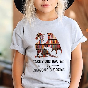 Easily Distracted by Dragons and Books, Book Reader T-Shirt, Reading Lover T Shirt, Book Lover Gift, Book Club Shirt, Bookworm Shirt, SL0344