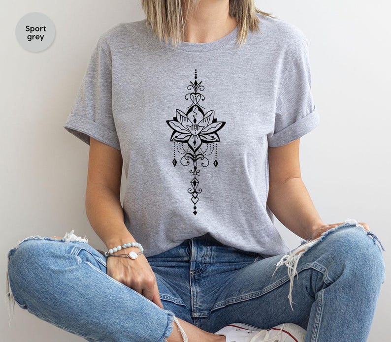 Lotus Flower T-Shirt, Yoga T-shirt, Meditation T-shirt, Cute Lotus Flower T-shirt, Holiday Gift for Her, Holiday Gift for Him SL0433 image 3