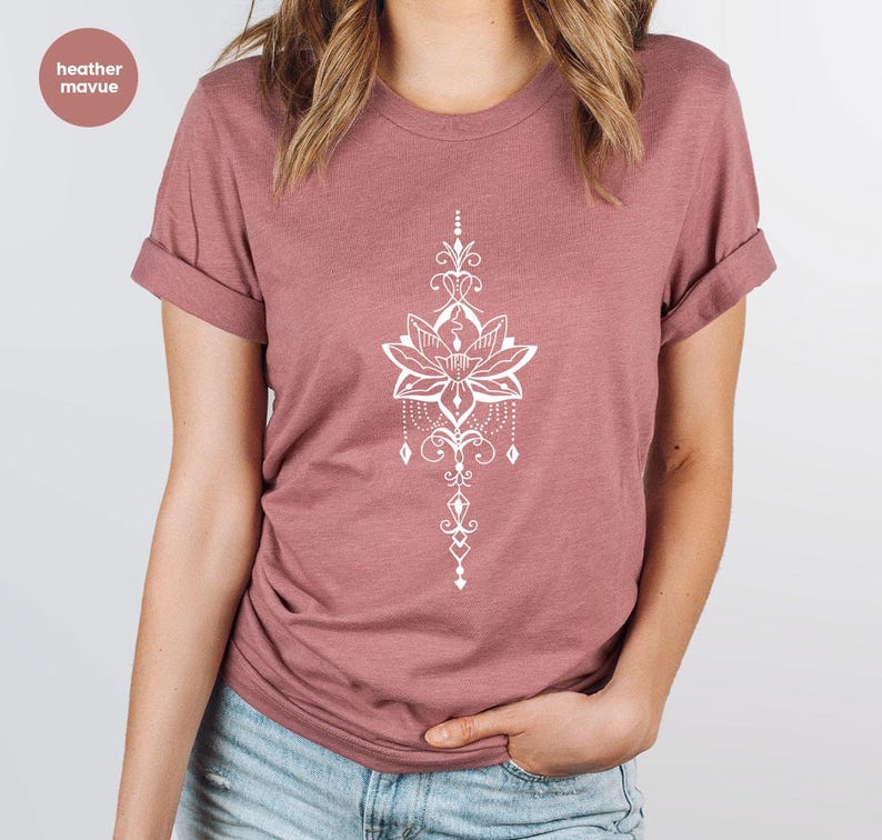Lotus Flower T-Shirt, Yoga T-shirt, Meditation T-shirt, Cute Lotus Flower T-shirt, Holiday Gift for Her, Holiday Gift for Him SL0433 image 2