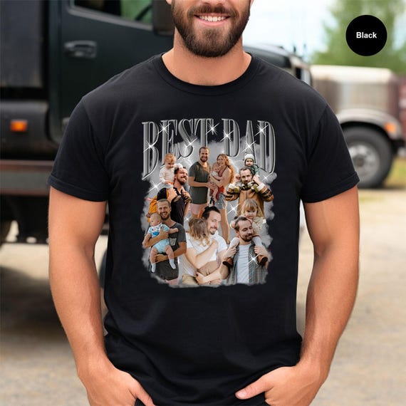 Custom Photo Best Dad Bootleg Rap Shirt, Personalized Dad Grandpa Face Collage Tee, Best Dad Shirt, Vintage Fathers Day T-Shirt