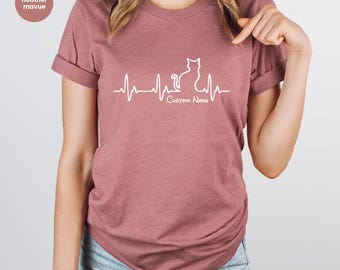 Custom Cat Heartbeat T-Shirt, Cat Lover Shirt, Heartbeat Shirt, Cat Lover Gifts, Cat Owner Tshirt, Cat Mom Shirt, Animal Lover Shirt, SL2661