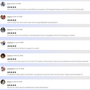 a collection of customer reviews for a product, specifically a shirt, with varying ratings and feedback. The reviews express satisfaction with the product, with some mentioning the shirt's quality and the ease of ordering. The image does not contain any text that can be described in more detail, as it is a collage of individual customer reviews.
