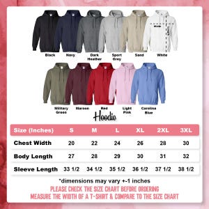 a women's hoodie size chart with measurements
