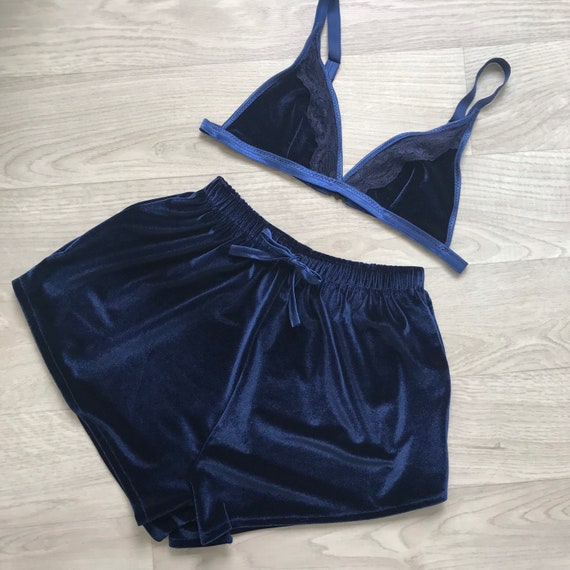 velvet bra and shorts