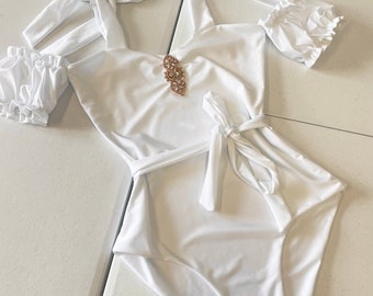 Bridal swimsuit | Hen do swimwear | Custom swimwear | Bridal bikini | White swimsuit | Bridal bathing suit