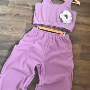Fleece wide leg joggers & crop top lounge set