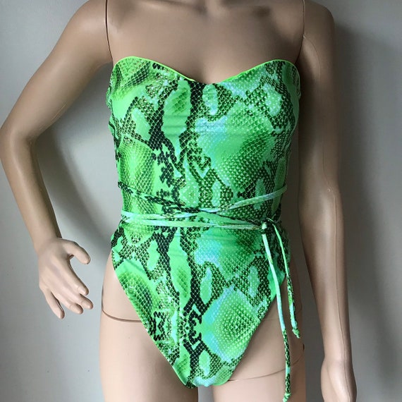 green snake print swimsuit