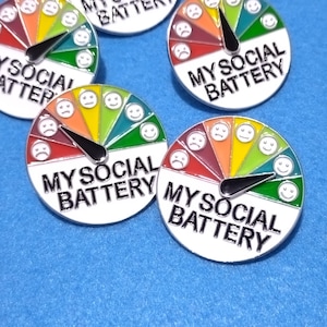 circular metal pin &quot;my social battery&quot; | enamel pin lapel pin mood pin emotions feelings interactive pin