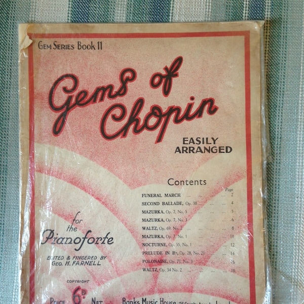 Antique CHOPIN MUSIC SHEETS Vintage old piano exercise book. Nocturne & famous songs