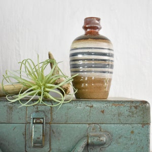 Vintage Small Blue Striped Pottery Vase Pitcher, Made in Japan, Stoneware Bud Vase  (PG200)