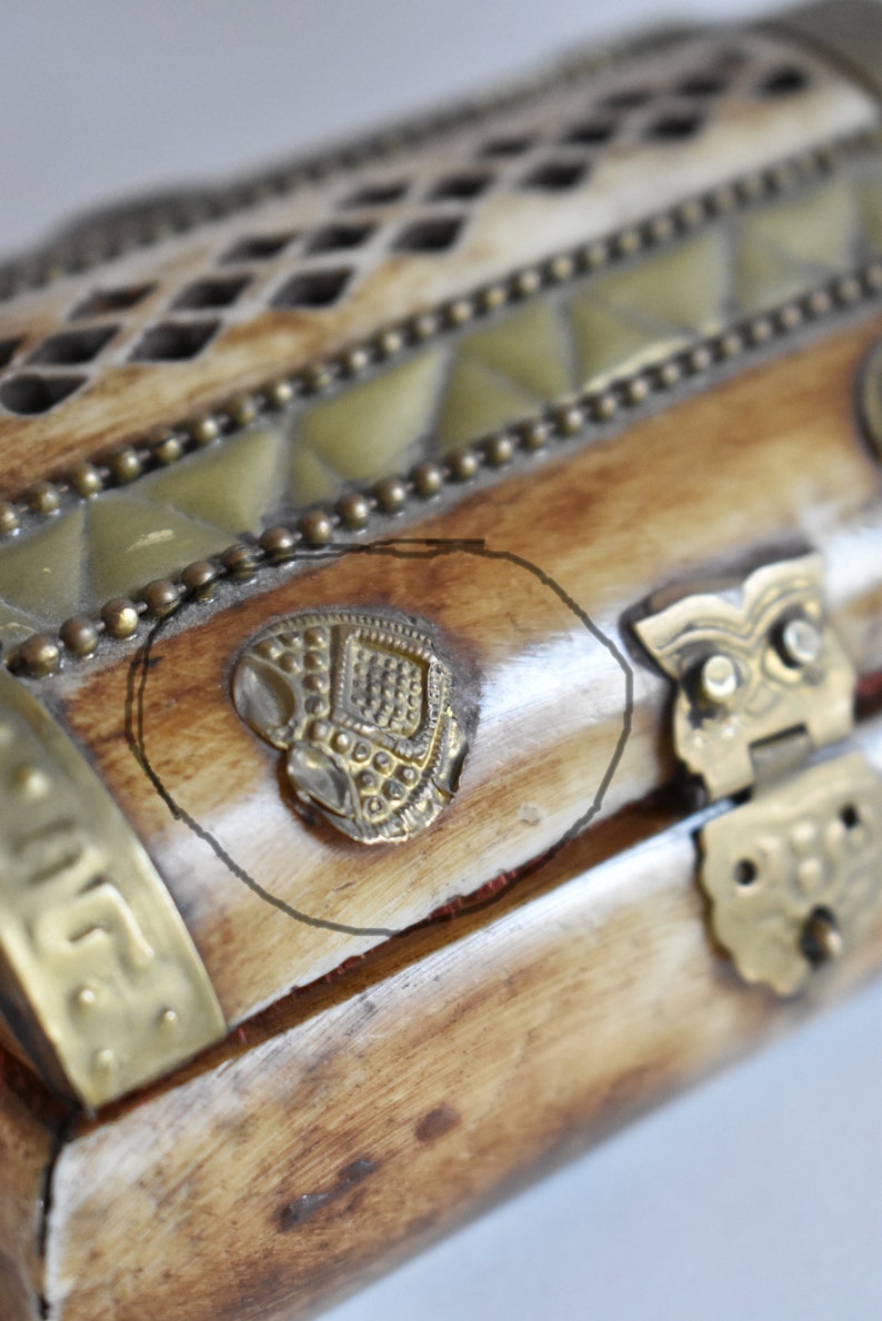 Vintage Brass and Camel Bone Trinket Box Cutouts Owl Etsy