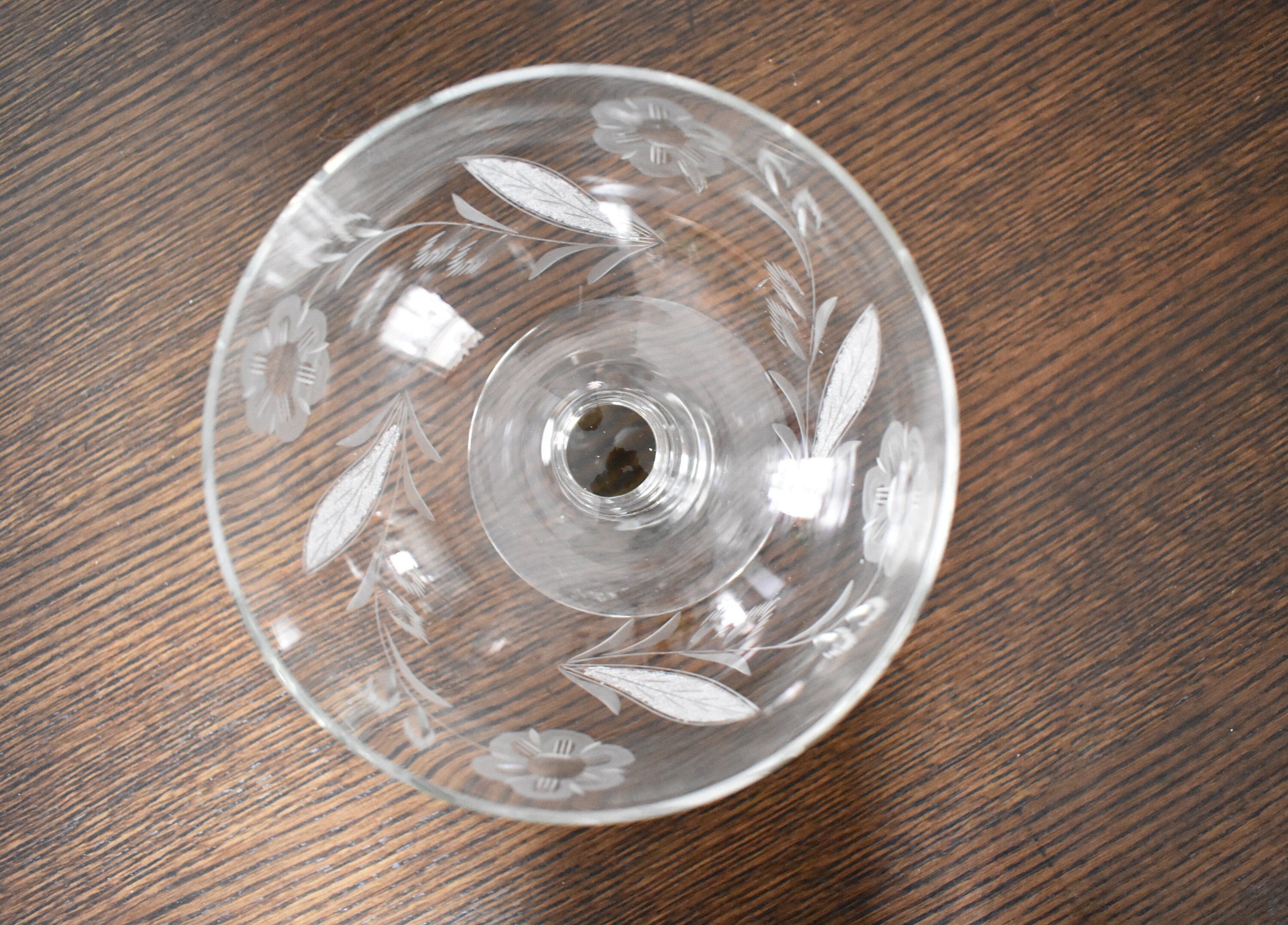 Vintage Etched Clear Glass Compote Bowl Etched Floral Etsy