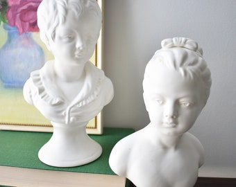 Vintage White Ceramic Napco Boy and Girl Busts/A Pair of Busts/Neoclassical  (PG133)