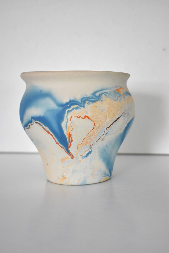 Vintage Nemadji Pottery, Nemadji Planter, Blue Orange, Small Pot Vintage Nemadji Pottery, Nemadji Planter, Blue Orange, Small Pot