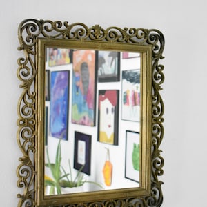 Vintage Faux Wood Bamboo Ornate Mirror, Dart Industries, Made in USA 1978 Molded Plastic  (M34)