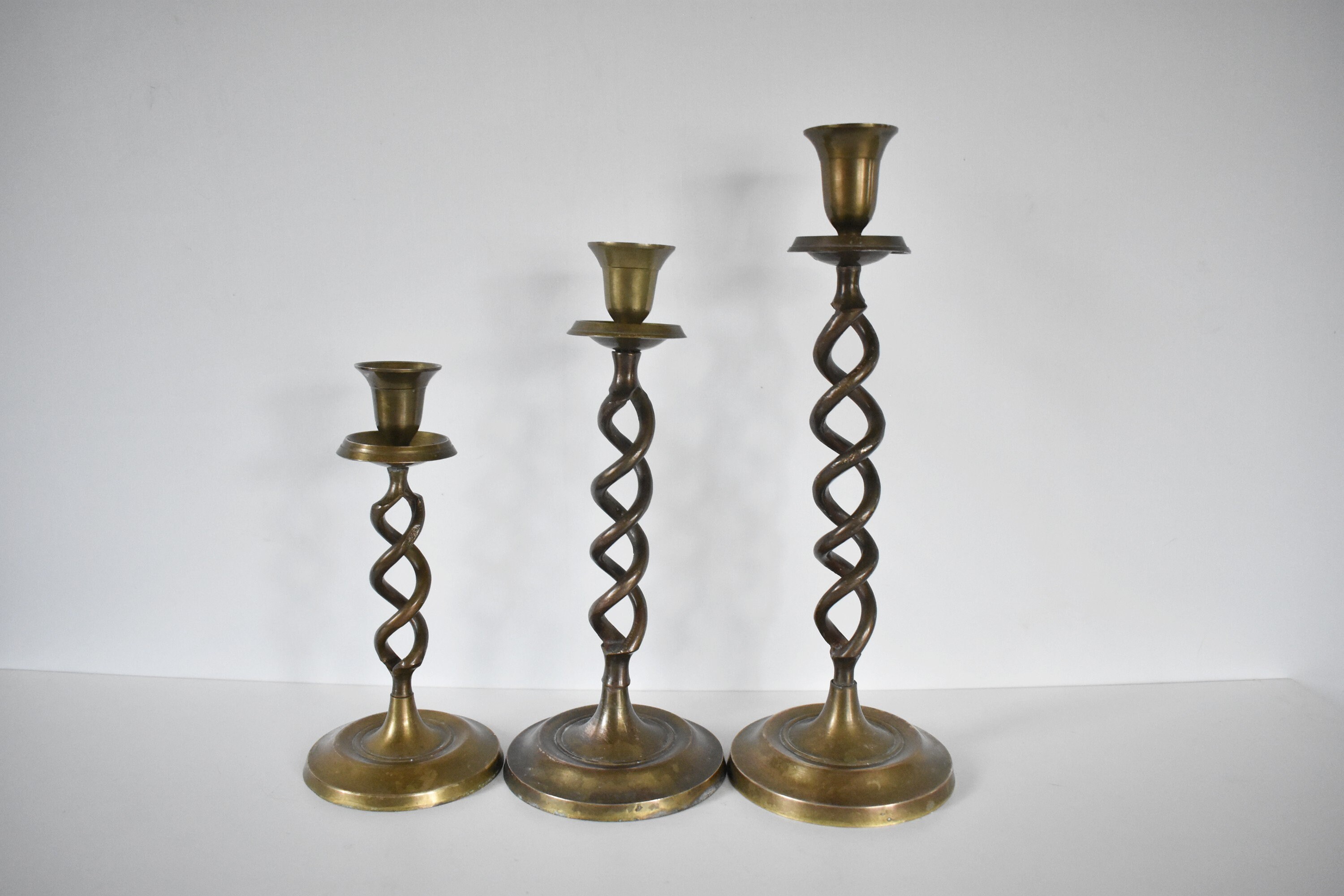 Vintage Brass Candlestick Holders Set of Three Twisted Brass Etsy