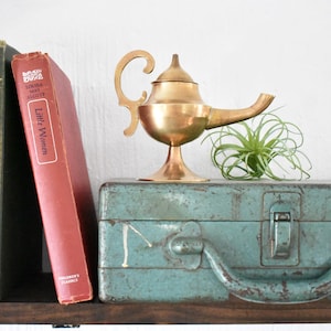 Vintage Brass Genie Lamp, Incense Burner, Small Brass Pitcher (BR165)