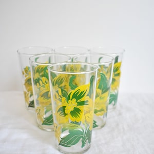 Vintage Floral Gelb Bund Trinkgläser, Set mit sechs Retro Lillies Glasbecher (KD17)