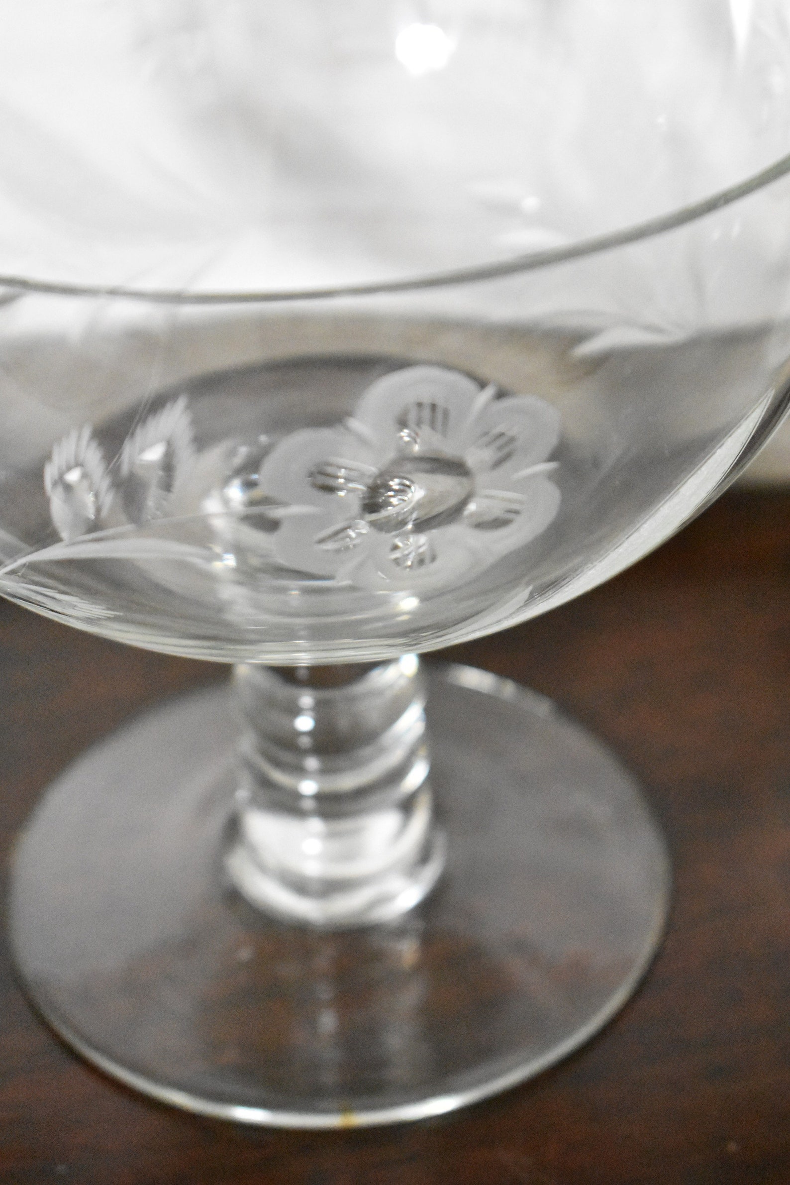 Vintage Etched Clear Glass Compote Bowl Etched Floral Etsy