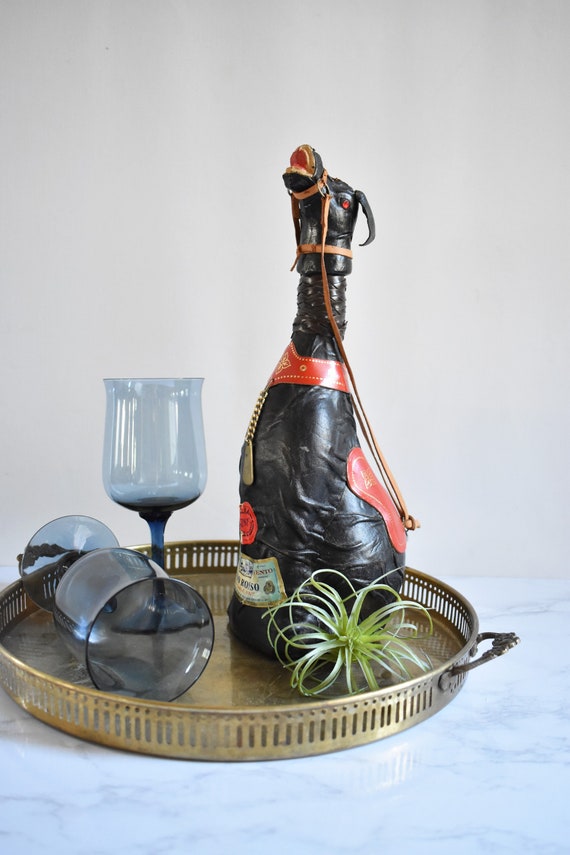Decanter per vino avvolto in pelle vintage, bottiglia d'asino, decanter per  liquori unico, Made in Italy, bicchieri di arte popolare KD69 -  Italia