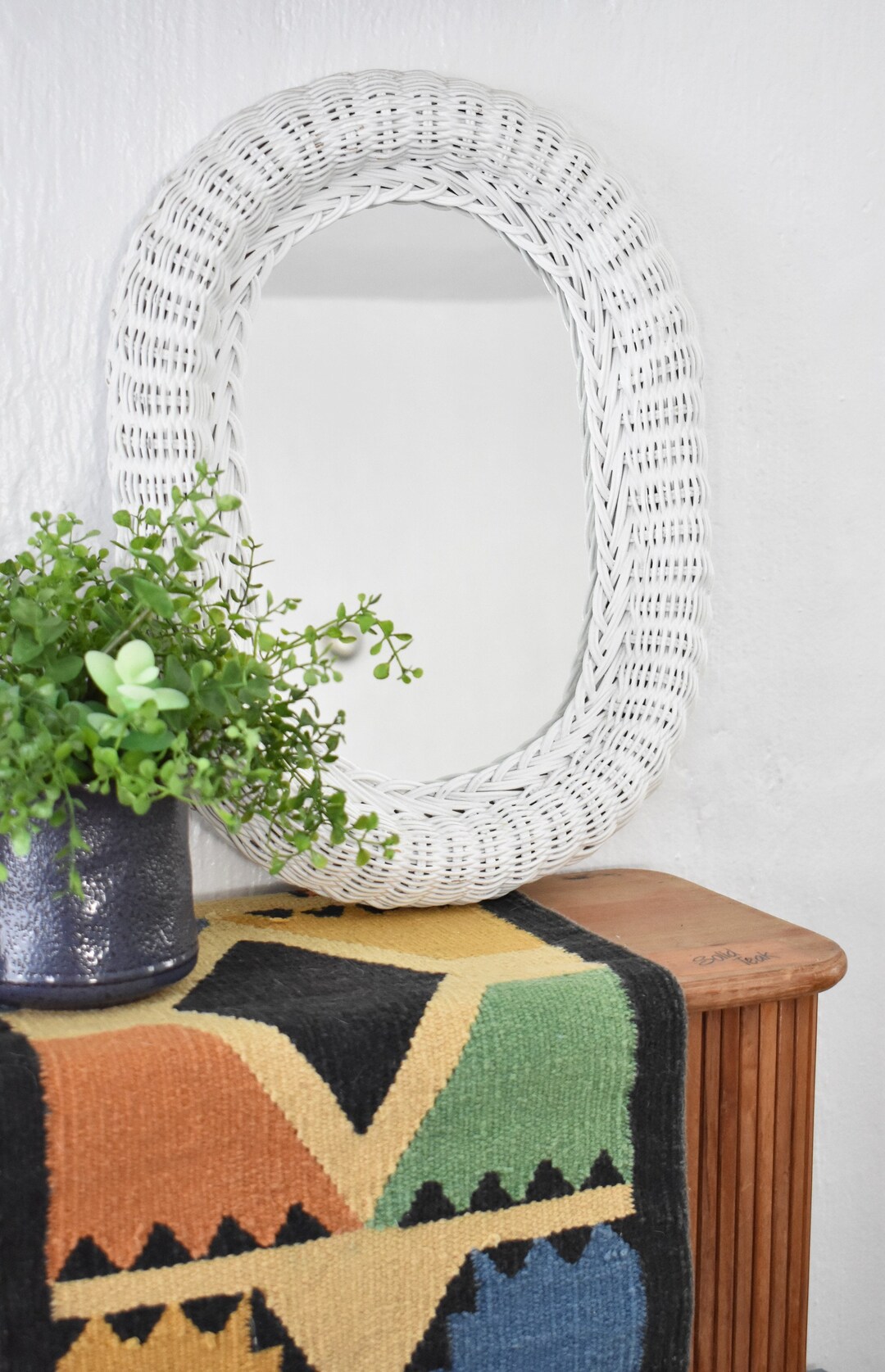 Vintage Oval Wicker Mirror White Wicker Mirror Wall Mirror Etsy