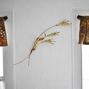 Vintage Metal Wall Art Sculpture, Cattails, Gold and Copper, Curtis Jerre Style Wall Art  (WAD83)