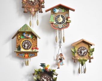 Vintage Set of Five (5) German Cuckoo Clocks, Nonworking No Key, Gallery Wall Clock Collection (WAD7)