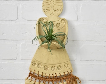 Vintage Ceramic Lady Wall Pocket: Handmade Air Plant Holder