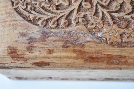 Vintage Carved Wood Trinket Jewelry Box, Floral P… - image 7