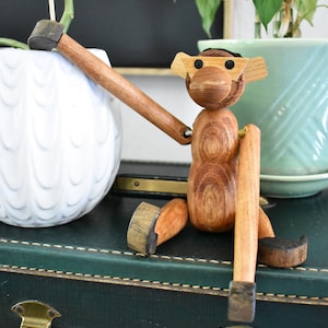 Vintage Wood Jointed Monkey, Mid Century, Articulated Arms, Kay Bojensen Style  (W96)