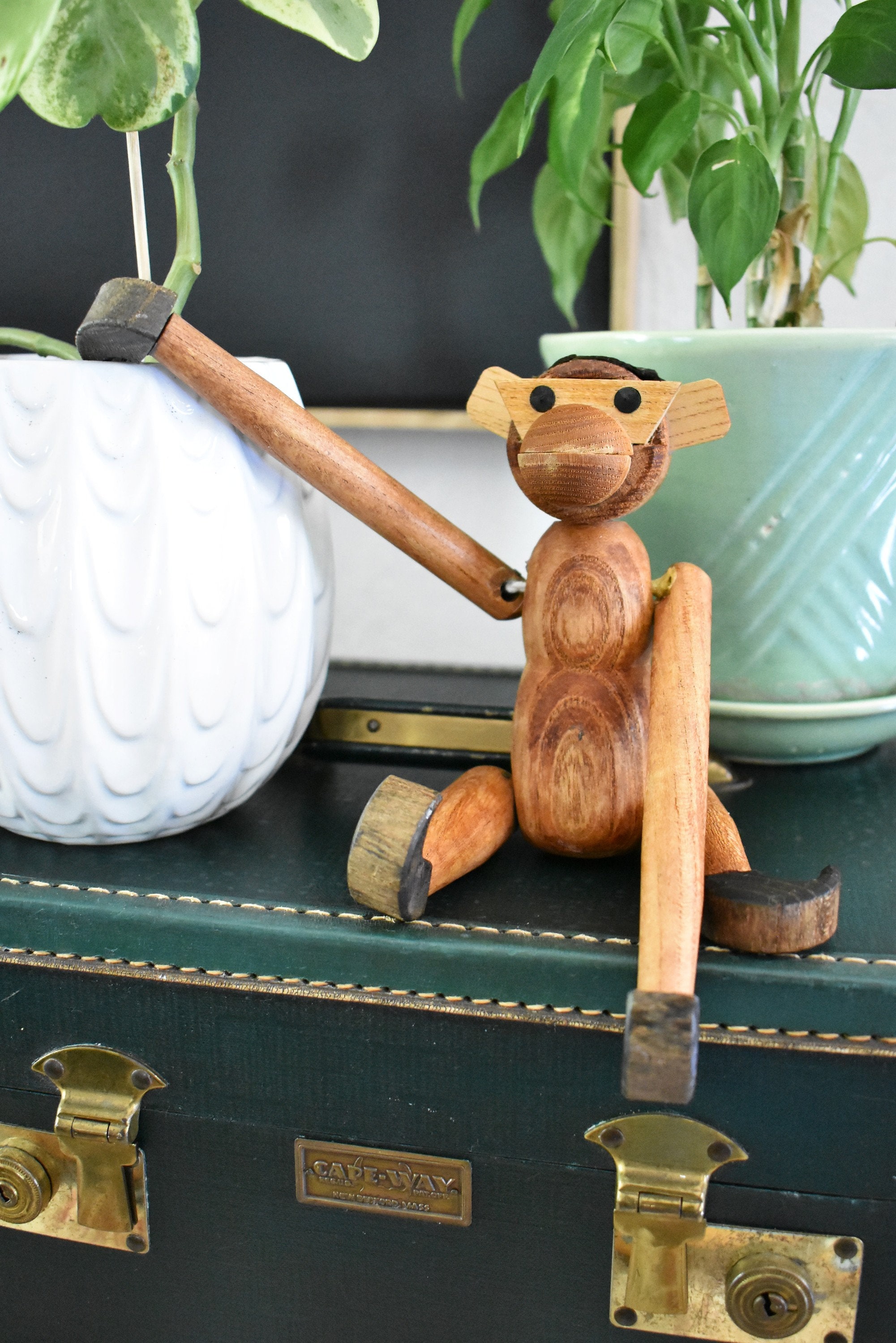 Singe vintage en bois articulé, milieu du siècle, bras articulés, style Kay Bojensen (W96)