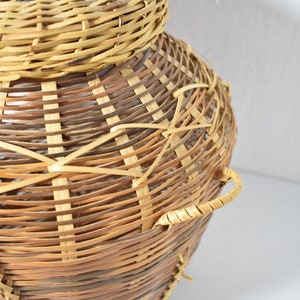 Vintage Woven Basket With Lid and Handles, Wicker Storage Container, Natural Brown Vessel (BAS87 ...