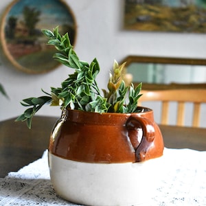Vintage Brown Crock Pottery Stoneware, Bean Pot NO Lid, Pot with Handles, Flower Pot, Fall Decor (PG192)