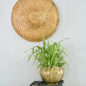 Vintage Asian Woven Wicker Hat, Chinese Rickshaw Hat, Farmer Hat, Sun Hat, Woven Wicker Wall Decor, Boho Bohemian (BAS68)