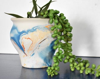 Vintage Nemadji Pottery, Nemadji Planter, Blue Orange, Small Pot Vintage Nemadji Pottery, Nemadji Planter, Blue Orange, Small Pot