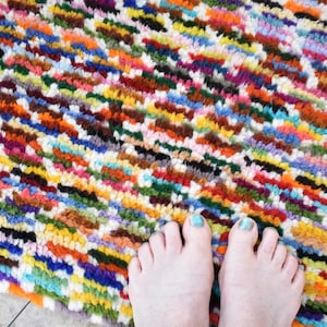 Vintage Latch Hook Multicolored Rug, Striped Colorful Handmade Rug, Kids Room Rug  (T101)