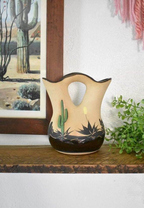 Small Wedding Vase Clay Pottery Desert Scene Cactus Hopi Etsy