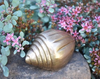 Vintage Solid Brass Seashell Paperweight, Gold Seashell Sculpture, Office Decor, Nautical Decor  (BR167)