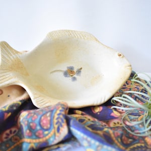 Ceramic Handmade Fish Serving Bowl, Studio Pottery Fish Platter, Blue Flower, Nautical Decor  (PG208)