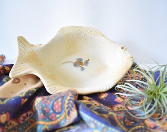 Ceramic Handmade Fish Serving Bowl, Studio Pottery Fish Platter, Blue Flower, Nautical Decor  (PG208)