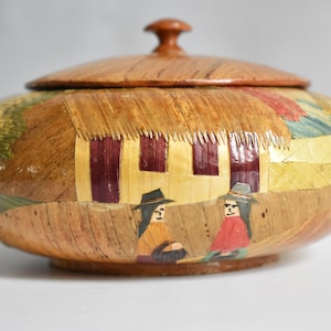Vintage Marquetry Bowl,Bowl with Lid, Souvenier/Trinket Dish, Handmade Bowl, Boho Bohehemian (W93)