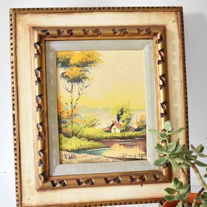 Vintage Landscape Original Framed Painting, Signed by Artist, Cottagecore Farmhouse  (P37)