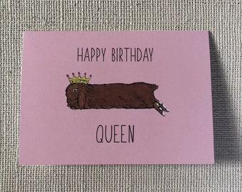 Cute bunny birthday Queen card, pink card, girl birthday card