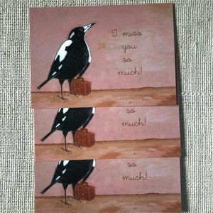 Lot de 3 cartes postales Tu me manques tellement jolie pie australienne