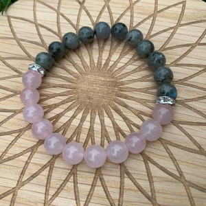Rose Quartz and Labradorite Diamanté Crystal Bracelet