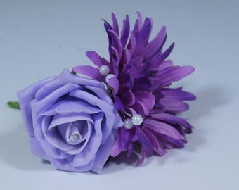 Ice Lilac Rose with Purple Gerbera Buttonhole - Single, 5, 20, 50, 100 Packs Available