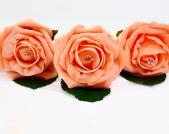Wedding buttonholes with Daimante centre, perfect for all occasions - Apricot Orange