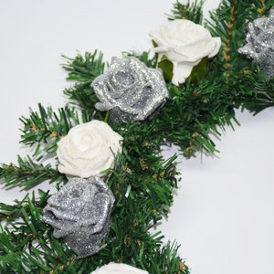 Christmas wreath with Sparkly Silver roses and White Glitter roses image 2