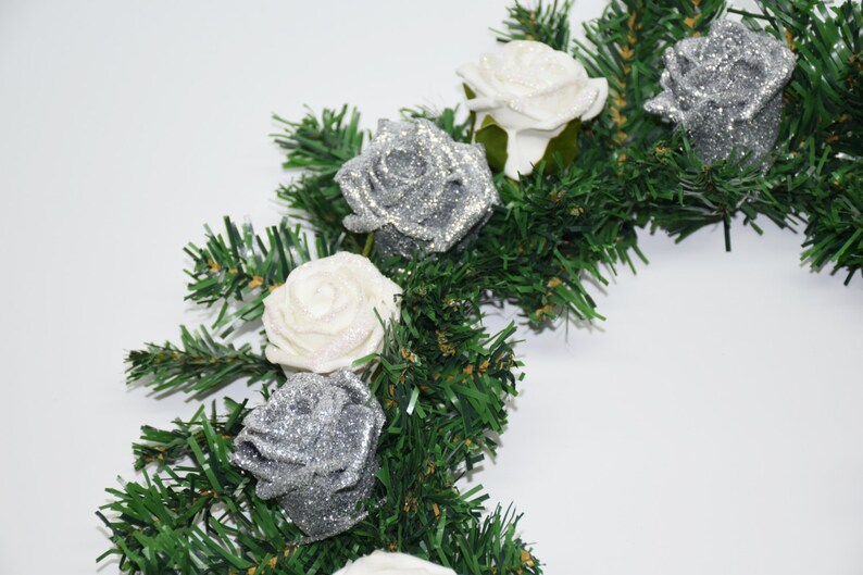 Christmas wreath with Sparkly Silver roses and White Glitter roses image 2